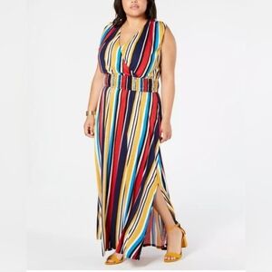 INC International Concepts Womens PLUS Striped Smocked-Waist Maxi Dress 3X